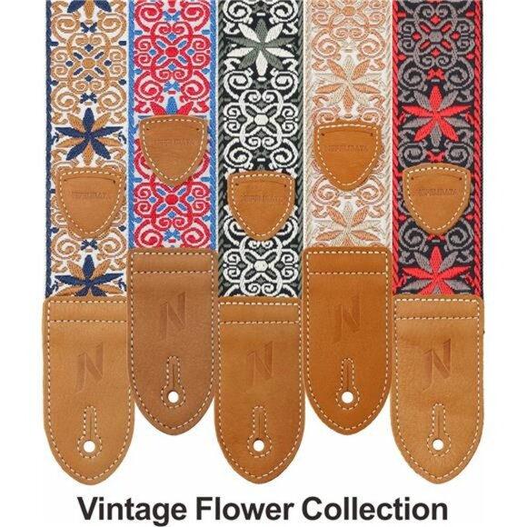 Vintage Woven Guitar Strap Adjustable Leather Ends for Acoustic Bass Electric - Picture 4 of 7